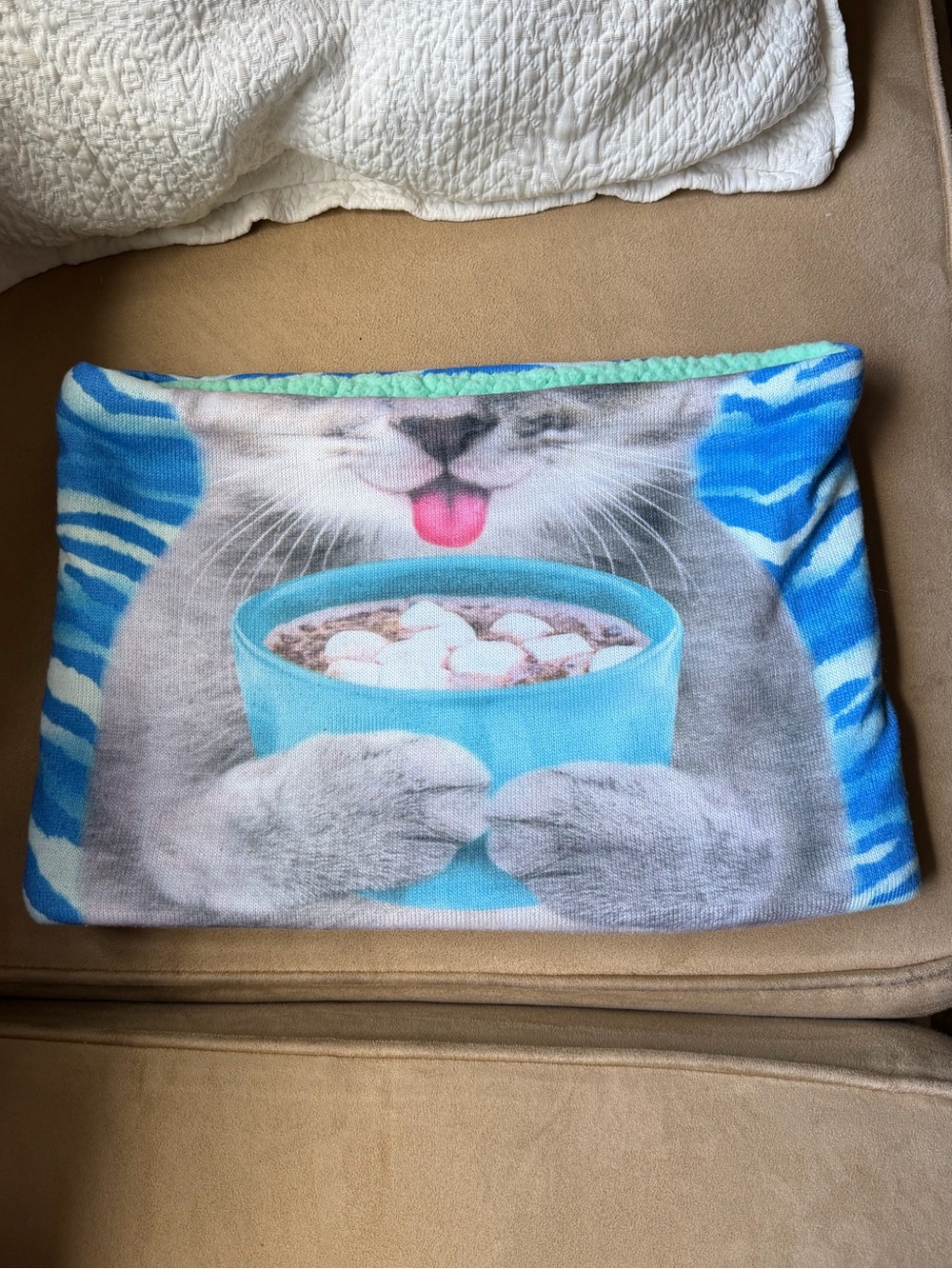 Justice Girls Hand Warmer Muff Cat Print Blue Tiger Sherpa Lined One Size